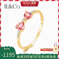 ILCO Japanese light luxury jewelry Garnet 18K gold powder tourmaline ring colored gemstone diamond bow female ring