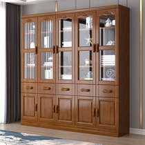 Chinese solid wood bookcase Floor-to-ceiling with glass cabinet Home study locker 46-door bookcase bookcase One-piece storage cabinet