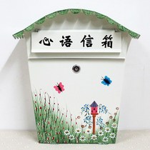 Pastoral style iron with lock opinion box psychological mailbox creative wall mailbox inbox
