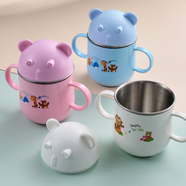 304 stainless steel Childrens mouth Cup cartoon toddler double ear anti-drop Bowl Cup baby home drinking cup