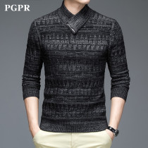 PGPR mens sweater Korean version of the trend V neck knitted base shirt loose pullover half high collar young spring and autumn