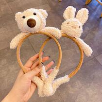 Little Bear rabbit plush face hair hoop female cartoon children cute headband Net red three-dimensional baby amusement park headgear