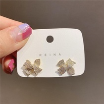 South Korea 925 silver pin bow micro inlay full diamond stud earrings female sweet temperament Joker earrings