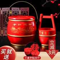 Three-piece set of son and Sun bucket Dowry wedding supplies for wedding supplies spittoon toilet red festive ornaments
