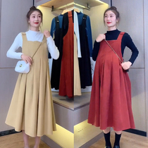 Pregnant women dress autumn and winter belt skirt suit belly slimming cardigan small winter two-piece spring and autumn