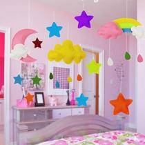 Clouds love stars pendant Girl heart childrens room decoration shop kindergarten pendant Fabric three-dimensional pendant
