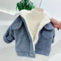 Baby plus velvet thick coat boys and girls 1-3 years old baby Foreign winter clothing Korean version of warm cotton coat Korean