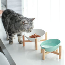 Wooden Frame Cat Bowl Pitched High Foot Dog Bowl Protect Cervical Spine No Black Chin Pet Bowl water Bowl Water Bowls Single Bowl of Ceramics