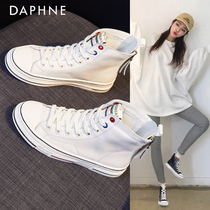 Daphne high-top canvas shoes women 2021 new spring and autumn Joker casual small white shoes autumn and winter explosive leather womens shoes