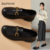 Daphne Lefoe shoes women black Inn wind small leather shoes one foot pedal flat bottom horse rank buckle spring summer round head single shoe woman