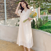 Chiffon maternity dress summer knee-length section Late pregnancy thin section fashion loose hot mom breastfeeding can be worn outside