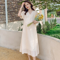 Chiffon maternity dress summer knee-length section Late pregnancy thin section fashion loose hot mom breastfeeding can be worn outside