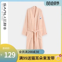 Sanli pure cotton bathrobes mens and womens spring and summer long towels Absorbent quick-drying waffle yukata couples a pair of nightgowns