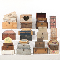 American retro nostalgic solid wood iron suitcase homestay model room decoration storage box photography props