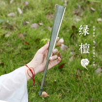 Flying green jade sandalwood folding fan Brazilian Shenmu green wood fan green wood fan Green sandalwood fragrant fan blank rice paper fan male fan