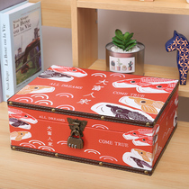 Wooden box desktop jewelry with lock certificate household makeup box storage box storage box password box small box
