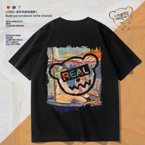 Small Devil Short sleeves Male 2022 New American Tide Cards Little Bear Laughs Face Loose Lovers Black Pure Cotton T-Shirt Blouse