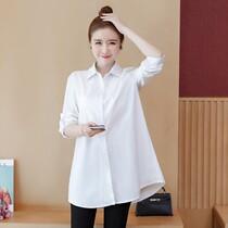 Pregnancy Maternity Dress Shirt Professional Dress Jacket Loose Large Code Autumn Dress Mid-Length White Tooling Long Sleeve Spring Autumn Season Lining Clothes