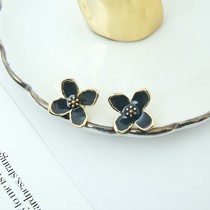  S925 silver needle Korean elegant retro camellia earrings female simple super fairy Hong Kong style stud earrings ear clip earrings C79