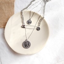  European and American hip-hop trend cold wind pin coin multi-layer necklace ins cool female wild clavicle chain necklace F84