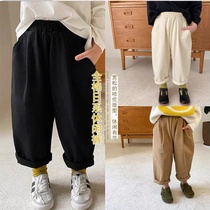 Korean version of children Japanese washing water casual pants male and female children neutral solid color long pants 2021 Spring