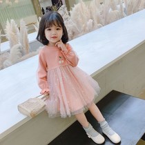 Girls long sleeve dress spring and autumn 2021 New Net Red childrens clothing Korean version of foreign style princess baby mesh dress