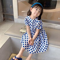 Girls Bo Dot Dress 2023 Summer New Cotton Han Dress Bubble Sleeve Baby Gas Princess Summer
