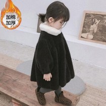 Girls 2021 autumn and winter female baby long mink coat children Korean cotton coat foreign wool sweater coat