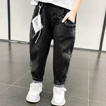 Boys jeans spring and autumn 2021 childrens foreign pants in big children Korean version of velvet single pants loose trousers