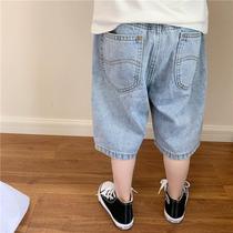  Boys  Korean version of the outer wear loose thin soft five-point pants childrens shorts baby Western casual jeans summer clothes
