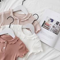 Girls summer Joker doll shirt Spring and Autumn New style Korean version of small children T-shirt baby lace long sleeve top