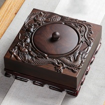 Black sandalwood ashtray with lid household living room Chinese retro windproof fly ash ashtray creative personality trend