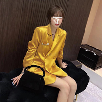 Medium and long suit jacket female French niche design sense 2021 spring and autumn new loose Joker net explosions temperament