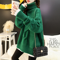 Tide brand 2021 Winter new womens twist high collar pullover thick sweater lazy wind Net red thread sweater
