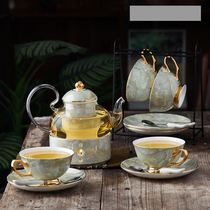 A complete set of flower tea tea set Household fruit teapot Ceramic flower tea set High temperature resistant light luxury British afternoon tea set