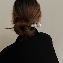 Acetic acid s lazy wind hawksbill hairpin retro French Pearl hairpin Japanese and Korean hair accessories daily ancient style head jewelry