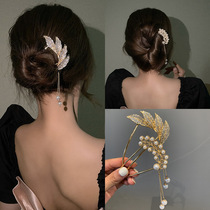 Temperament pearl pendant hairpin simple modern Net red hairpin ancient wind meatball head hair artifact Super fairy headdress female