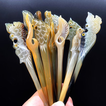 Natural horn hairpin classical wind Yellow Horn hairpin Hanfu accessories hairpin accessories hairpin hair accessories