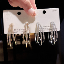 925 silver needle Korean version exaggerated full diamond geometric circle earrings female fashion temperament wild C-shaped earring earrings earrings
