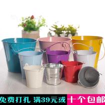Sheet Iron Flower Arranger Small Flower Barrel Multi Meat Flower Pot Colored Drawing Bucket 100 Hitch Mini Candy Color Small Iron Bucket
