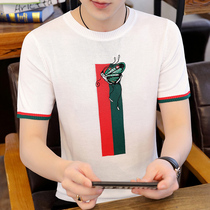 Summer short-sleeved sweater mens Korean version of the tide brand youth students simple half-sleeve thin sweater spring and autumn casual T-shirt