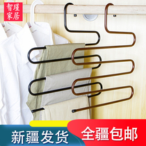 Xinjiang delivery multi-layer S-type Wrought iron pants rack Multi-function non-slip mens and womens magic pants shelf wardrobe storage rack