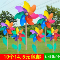 Windmill childrens toys Colorful wooden colorful pastoral outdoor windmill Kindergarten park decoration photo props