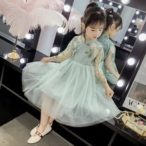 Girls dress 2022 spring new retro web yarn dress Childrens dress little girl embroidered qipao princess dress