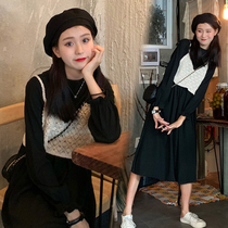 Pregnant women autumn suit fashion autumn winter clothing 2021 new long Net red dress tide mother top two sets