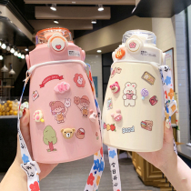 Net Red large-capacity thermos cup female cute pure Ribbon Straw Cup students adult sports portable thermos pot