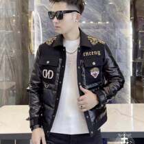 Winter new European lapel down jacket men's 2021 personality trend tiger head embroidery short white duck down jacket