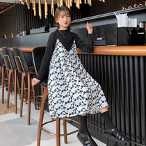 Girls dress autumn dress 2021 New China big children Korean princess skirt set children Satchel two sets