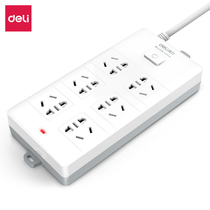 Del 18264 socket 6-position 3-hole 10 m 5 m master switch PP flame retardant safety plug-in Office household single-hole resistance anti-electric shock porous power extension cord socket 3C certified towline board