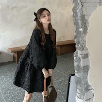 Spring and summer new womens Korean version of loose thin collar age solid color student bubble sleeve dress womens skirt